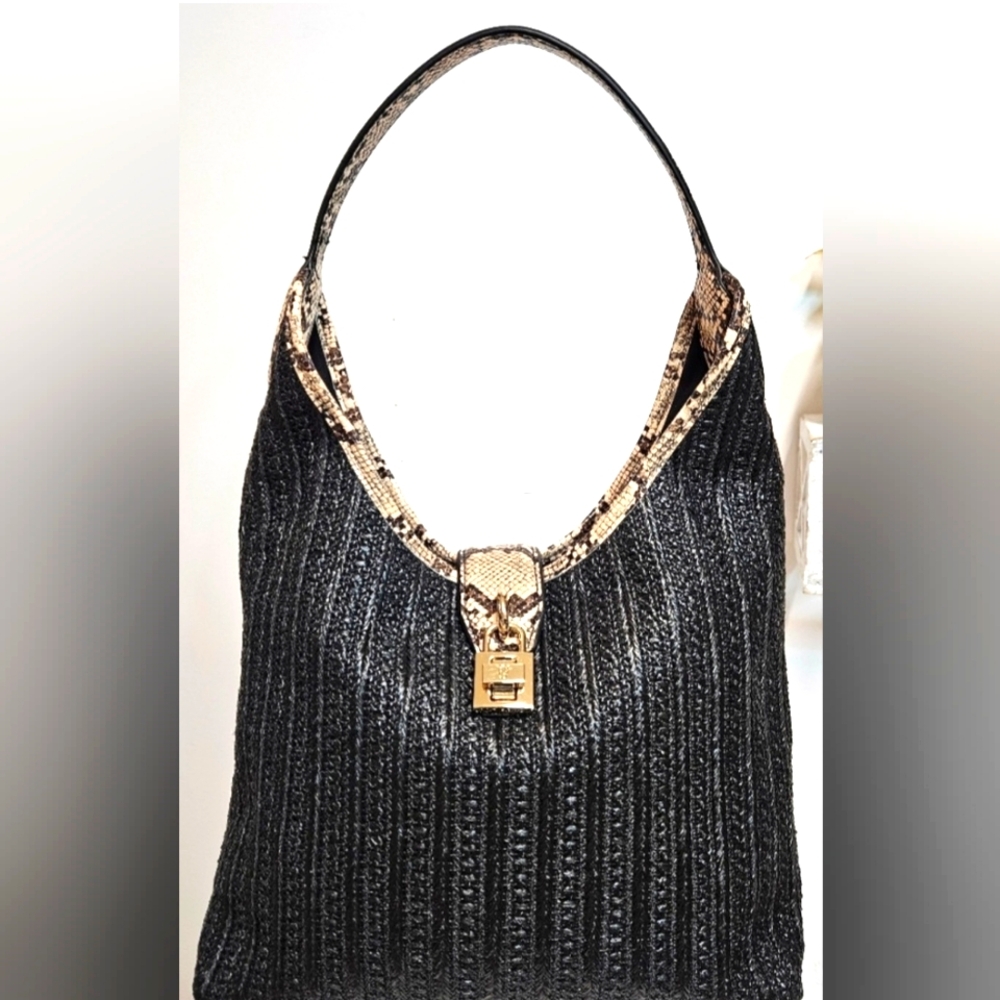 EUC Steve Madden Woven Straw Padlock Hobo Bag